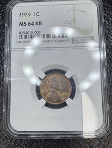 1929 P Lincoln Wheat Cent 1¢ NGC MS64 RED BROWN - Picture 1 of 2
