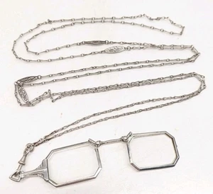 Art Deco Sterling antike Klappbrille und Halskette  - Bild 1 von 18