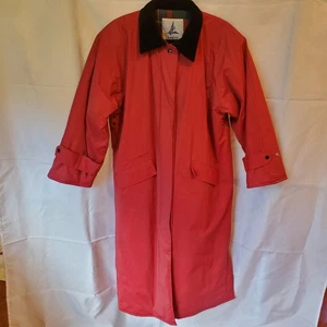 Misty Harbor Original Red Raincoat Size Large Plaid Lined Long Trench Jacket - Picture 1 of 9
