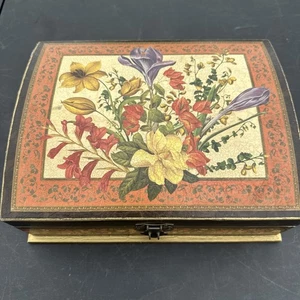 French Style? Flowers Wood Chest Trinket Jewelry Box - Picture 1 of 6