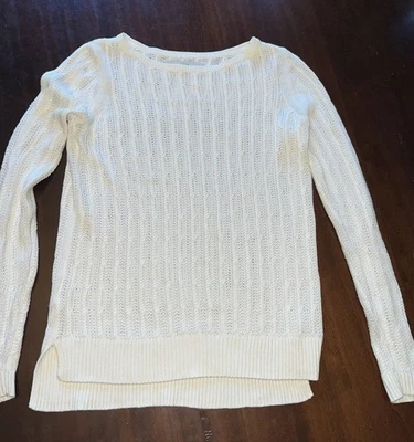 Suéter Pullover Loft Ann Taylor Mujer S Pequeño Marfil Tejido Algodón Manga Larga Foto 1 de 4