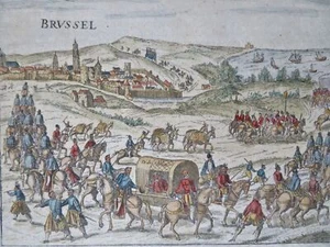 Brussels Belgium Landscape View Military Parade Traffic 1616 engraved print - Picture 1 of 2