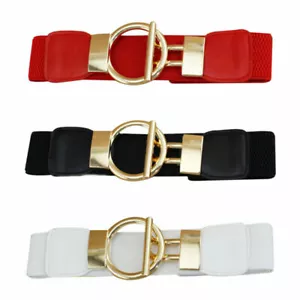 Womens Belt Stretch Elastic Wide Waist Ladies Dress Waistband Metal Buckle Party - Picture 1 of 10