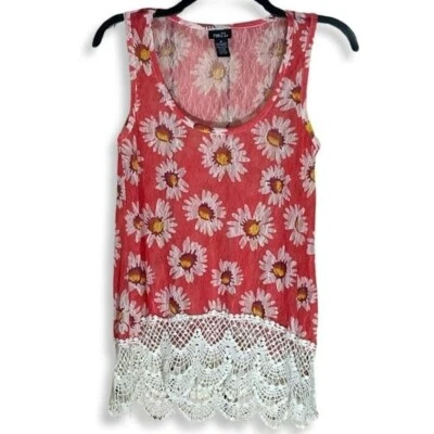 Camiseta sin mangas Rue21 Y2K para mujer M rojo coral floral margarita transparente boho hada crochet dobladillo Foto 1 de 4