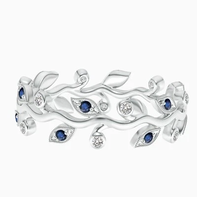 925 Sterlingsilber 0,50 ctw Natur inspiriert runder blauer Saphir Vorsteckring - Bild 1 von 4