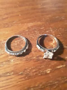 2 Rings - White Stones - Silver Tone - Size 8 1/2-9 - Picture 1 of 3