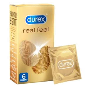 Durex Real Feel 6 Condoms Latex Free Natural Skin-On-Skin Feeling 56mm Non-Latex - Picture 1 of 2