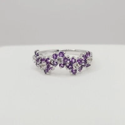 2Ct Round Cut Simulated Purple Amethyst Womens Ring 14k White Gold Plated Silver - Image 1 of 4