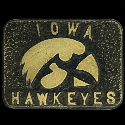 Iowa Hawks Hawkeyes University College Football Basketball Bron Vtg Belt Buckle - Image 1 of 2