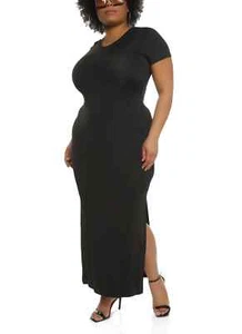 Plus Size Women's T Shirt Black Solid Maxi Dress Size 2X : Brand New!! - Picture 1 of 5