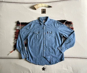 Levis Barstow Shirt L Fancy Brocade Western Denim Rare 2005 Sparkling Pearl Snap - Picture 1 of 18