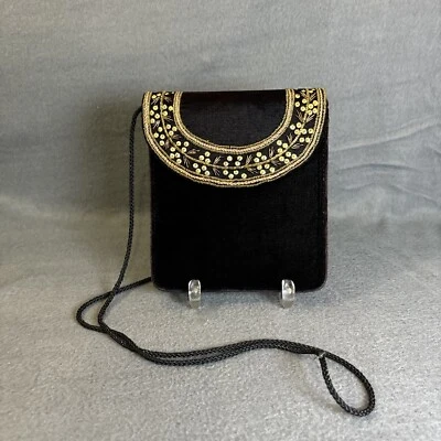 VTG Purse Women’s Small Purple Clutch Evening Bag Velvet Prom Satin Gold Beaded - Image 1 of 4