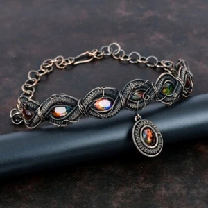 Faceted Ammolite & Copper Necklace Designer Gemstone Adjustable Chain Necklace s - Picture 1 of 7