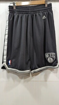 Brooklyn Nets Men's NBA Shorts Adidas Size Medium Black with Grey Stripe - Image 1 of 4