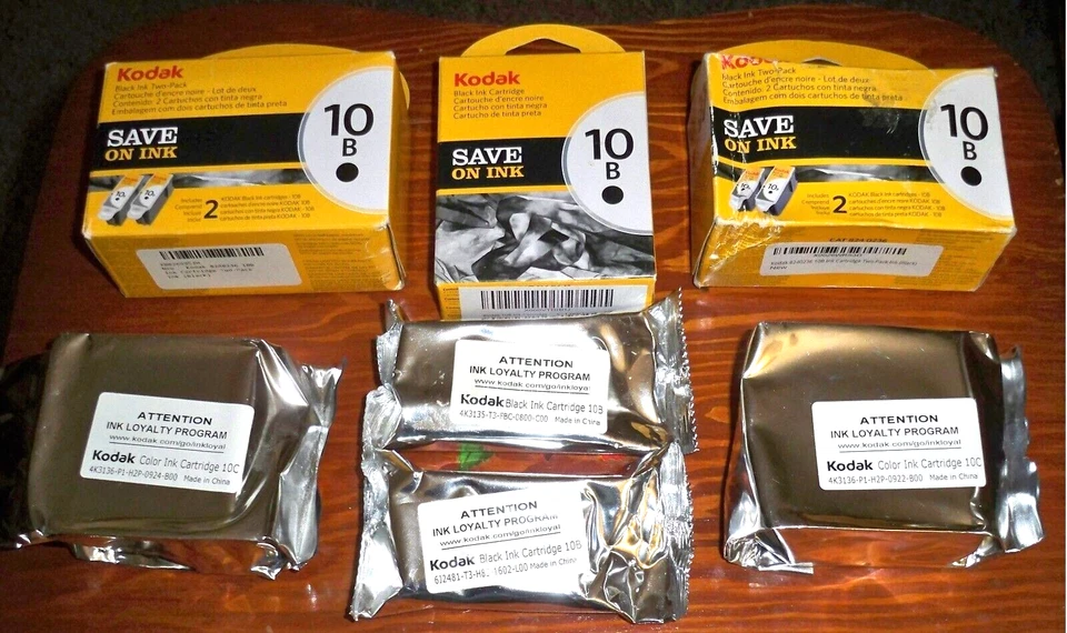 (9) GENUINE KODAK (7) 10B BLACK & (2) 10C COLOR INK CARTRIDGES SEALED BOX/FOIL!! - Image 1 of 3