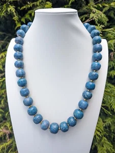 Vintage Heavyweight Healing Blue Jasper Gold Beaded Necklace - Picture 1 of 7