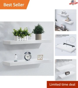 Wooden Floating Shelves with Reliable Invisible Brackets - 24" L x 9" - Set - Picture 1 of 10