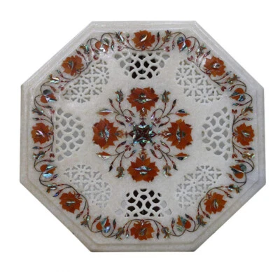 15" marble Table Top pietradura floral inlay art work handmade decor - Image 1 of 2