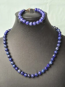 modern lapis lazuli bead necklace & bracelet - Picture 1 of 10