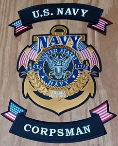 US NAVY CUSTOM "CORPSMAN" 11 by 9.25 inch Back Patch Up and Low Rockers. - Picture 1 of 2