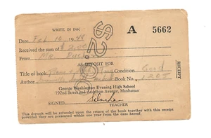 1948 GEORGE WASHINGTON High School Book Deposit Receipt-Washington Heights NYC - Picture 1 of 2