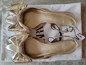 New Zara gold slingback shoes/sandals with bow - size 3 - Picture 1 of 5