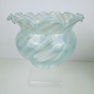 Paralume lampada Fenton vintage blu vetro opalescente vortice arruffato 6,5 in top 4 in attacco - Foto 1 di 11