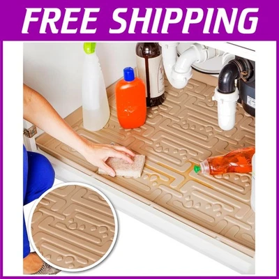 Leak-Proof Beige Under Sink Mat 34"x22" - Flexible Driptray - Image 1 of 4