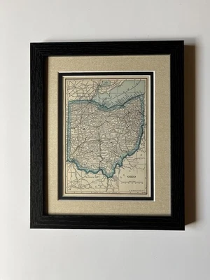 1934 "Blue" OHIO State Map by C.S. Hammond, Framed/Double Mat SEE DESCRIP - Image 1 of 3