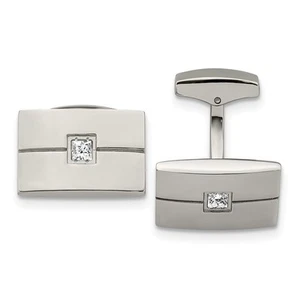 Stainless Steel & Princess CZ Rectangle Cuff Links, 19 x 12mm - Picture 1 of 4