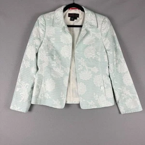 Nina Mclemore Jacquard Blazer Jacket Womens 6 Floral Silk Lined Open Textured - Picture 1 of 15