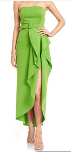 Badgley Mischka trägerloses hochgeschlitztes Kleid in Limettengrün Gr. 6 neu mit Etikett - Bild 1 von 12