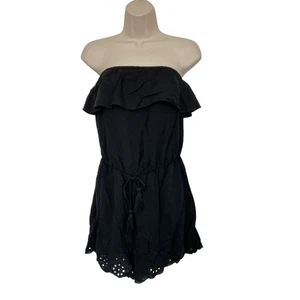 NWT Mossimo Black Rayon Off The Shoulder Strapless Romper Eyelet Trim Size Small - Picture 1 of 9