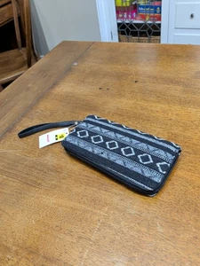 NWT Women’s Embroidered Wristlet Wallet Zip Around Black And White.  7 3/4” x 4” - Picture 1 of 6