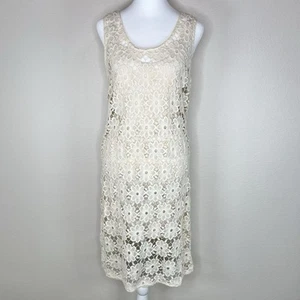 INC International Concepts PETITE Ivory Crochet Floral Boho Sleeveless Dress - Picture 1 of 8