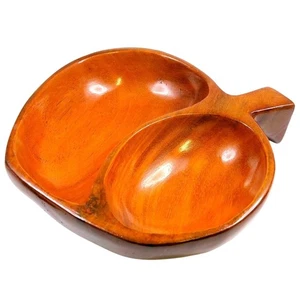 Monkey Pod Wood Divided Leaf Bowl Vintage Mid-Century Decor Made in Haiti  - Picture 1 of 6