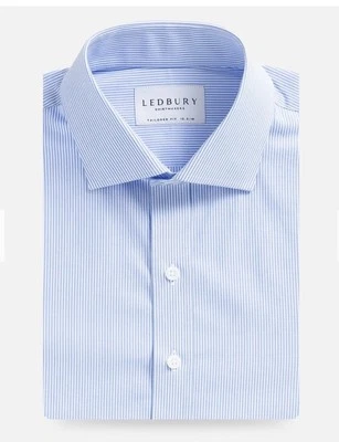Ledbury 浅蓝色条纹棉质正装衬衫 (15/33) 量身定制 — 第 1/4 张图片