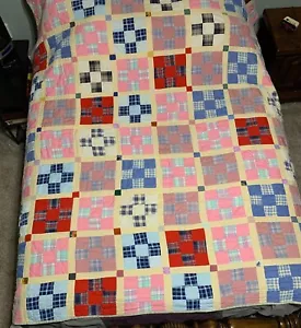 Vintage 82 X 80 inch Handmade, Hand Stitched, Checkered Board Style Quilt - Picture 1 of 6
