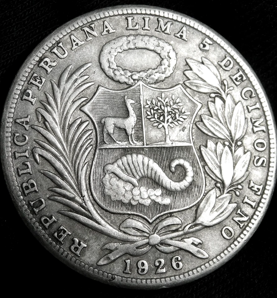 Perú 1926 Un Sol Lima Mint 5 decimos plata A1-23-504 Foto 1 de 4