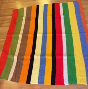 Bright Multi-Colored Crochet Afghan Blanket 59 X 51" - Picture 1 of 10
