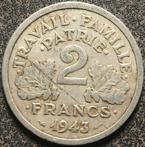 1943 France 2 Francs Coin XF World War II Era Coin - Picture 1 of 2