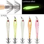 5PCS Luminous Hard Plastic Fishing Lures Noctilucent Squid Bait Hook Crankbait