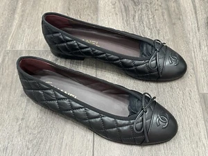 NEW CHANEL CC LOGO BLACK QUILTED LEATHER BALLET BALLERINA FLATS SHOES Size 37 - Picture 1 of 15
