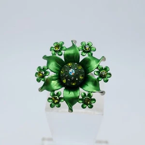 R001 Splendido Anello Moda Tono Verde Dichiarazione Fiore Misura Regolabile - Foto 1 di 4