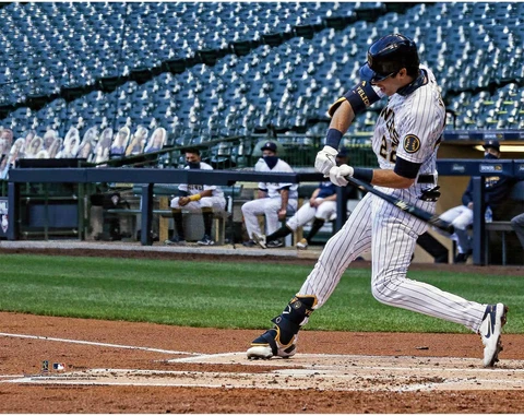 Christian Yelich Milwaukee Brewers Unsigned Swinging Photograph Cover