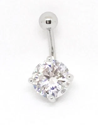 Large 10mm CZ  Round Belly Bar Crystal Navel Ring Gem New 1.6mm Navel Bar - Image 1 of 4