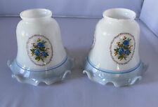 Colonial Blue Floral 2 White Milk Glass Ruffled Ceiling Fan Lamp Shades