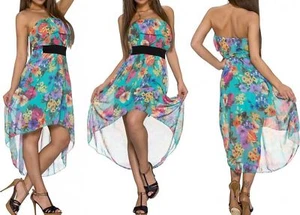 Sexy Miss Women High-Low Chiffon Mini Dress Bandeau Ruffle Flower Dress SX/S NEW - Picture 1 of 4