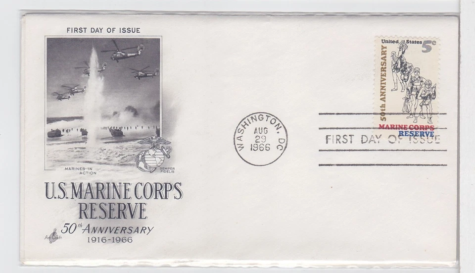 TurtlesTradingPost- US Marine Corp Reserve #1315- 1966 FDC- Artcraft Cachet - Image 1 of 1