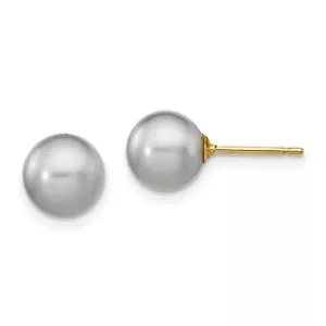 Silver Grey Freshwater Cultured Pearl Post Earrings in Real 14k Yellow Gold - Picture 1 of 7